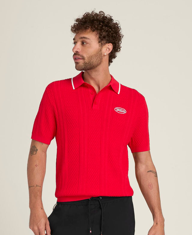 Biltmore Cable Knit Polo - Wilson Red